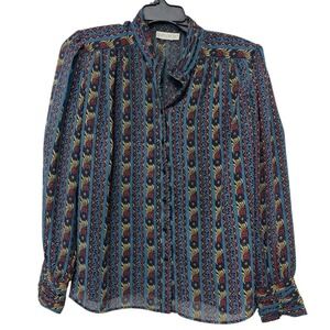 Ship N Shore Blouse Vintage L Multicolor Paisley‎ Long Sleeve Full Button CEO
